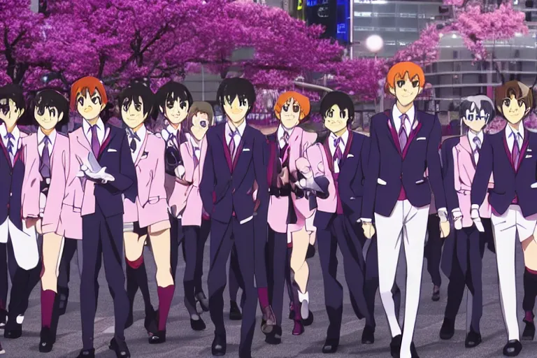 Prompt: ouran highschool host club at shibuya crossing, red weapon 8 k s 3 5, cooke anamorphic / i lenses, highly detailed, cinematic lighting