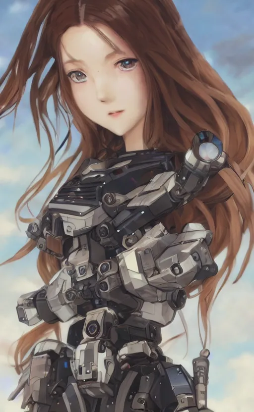 Prompt: girl with tank mecha parts, anime style, long hair, hair down, symmetrical facial features, from arknights, hyper realistic, pale skin, 4 k, rule of thirds, extreme detail, detailed drawing, trending artstation, hd, cyborgs, d & d, realistic lighting, by alphonse mucha, greg rutkowski, sharp focus, backlit