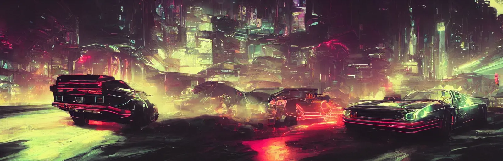 Prompt: kavinsky driving a cyberpunk car, synthwave, retro futuristic, 50mm, neon, trending on artstation