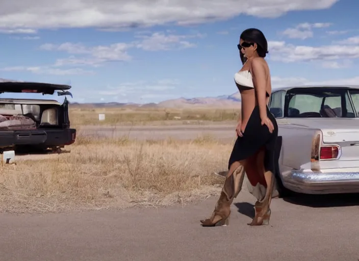 Prompt: movie still of kim kardashian in the tv show better call saul.