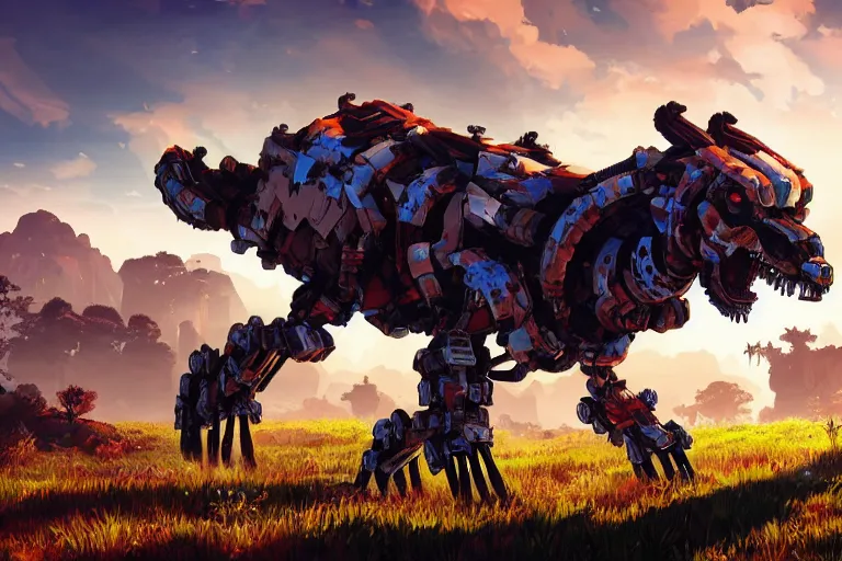 Image similar to grazer machine mecanical creature robot of horizon forbidden west horizon zero dawn radiating a glowing aura global illumination ray tracing hdr fanart arstation by ian pesty and alena aenami artworks in 4 k