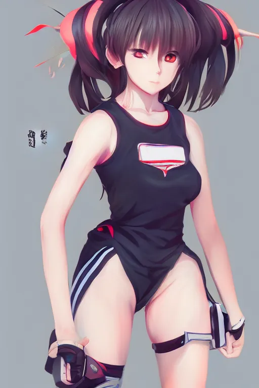 Prompt: pretty anime woman wearing sports clothes, fullbody art, drawn by WLOP, trending on artstation, one character only