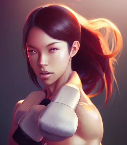 Prompt: beautiful portrait of a gorgeous personal trainer who looks like Marin Kitagawa , character design by charlie bowater, ross tran, artgerm, and makoto shinkai, detailed, soft lighting, rendered in octane