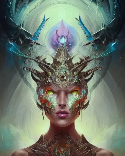 Image similar to portrait of a beautiful satanic cybernetic emanation, by pete mohrbacher and artgerm and wlop, digital art, highly detailed, intricate, fantasy, mystical, sharp focus, Trending on Artstation HQ, deviantart, unreal engine, 4K UHD image