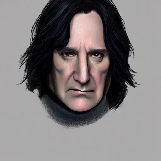 Prompt: A close up shot of Severus Snape, extra detailed, digital illustration, by Randy Bishop, digital painting, Matte painting, trending on artstation and unreal engine