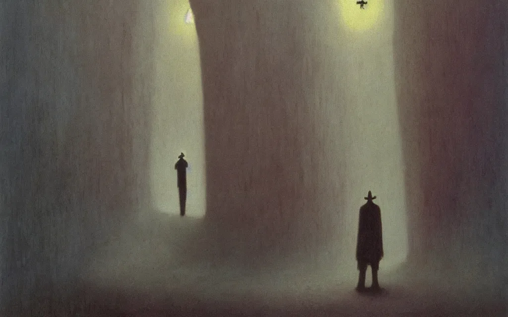 Image similar to high quality high definition colorized movie still from The Cabinet of Doctor Caligari: a lonely ghost walking alone at night in the woods, high quality oil painting by zdzisław beksiński, iridescent color palette