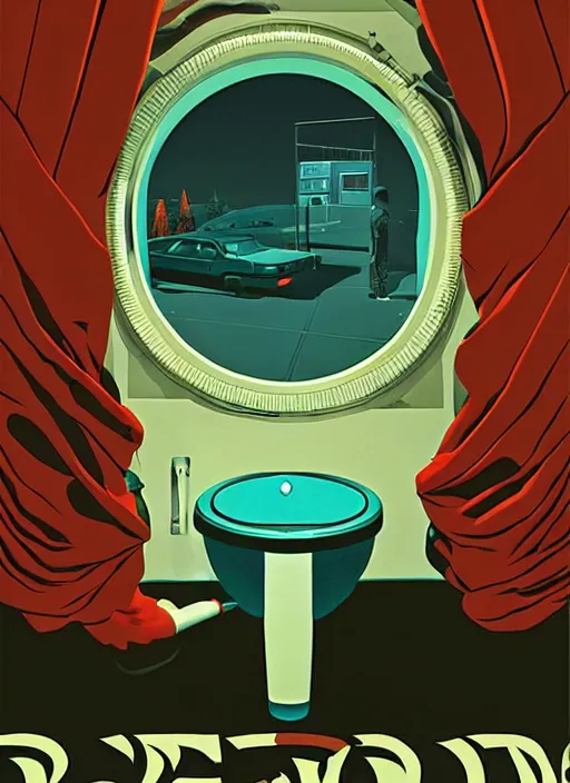 Image similar to poster artwork by Michael Whelan and Tomer Hanuka, of the game Portal, from scene from Twin Peaks, clean