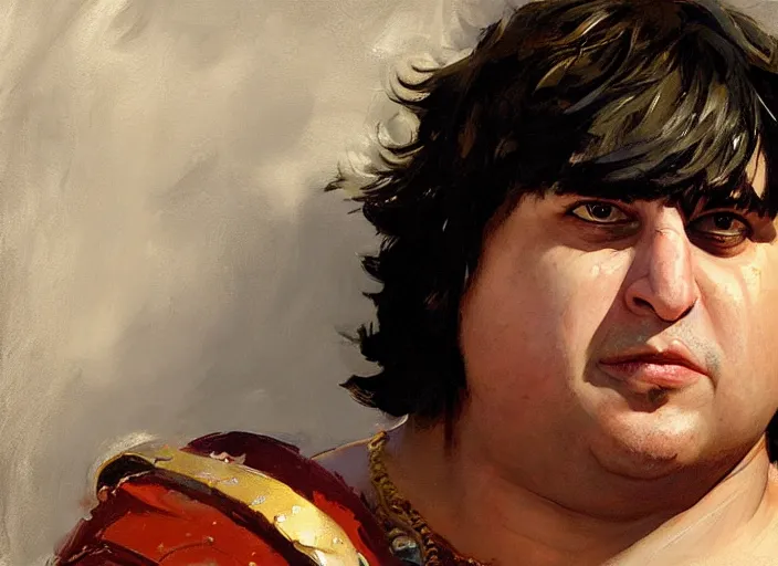 Image similar to a highly detailed beautiful portrait of andy milonakis as kratos, by gregory manchess, james gurney, james jean