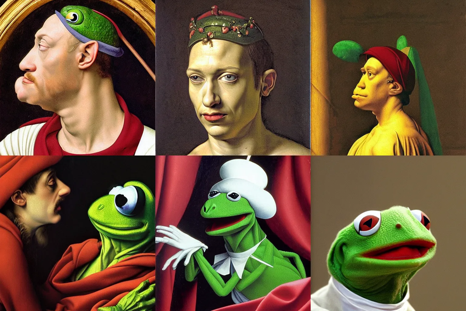 Image similar to A extremely highly detailed majestic hi-res beautiful, highly detailed head and shoulders painting of kermit the frog as a catholic pope by Michelangelo Merisi da Caravaggio,