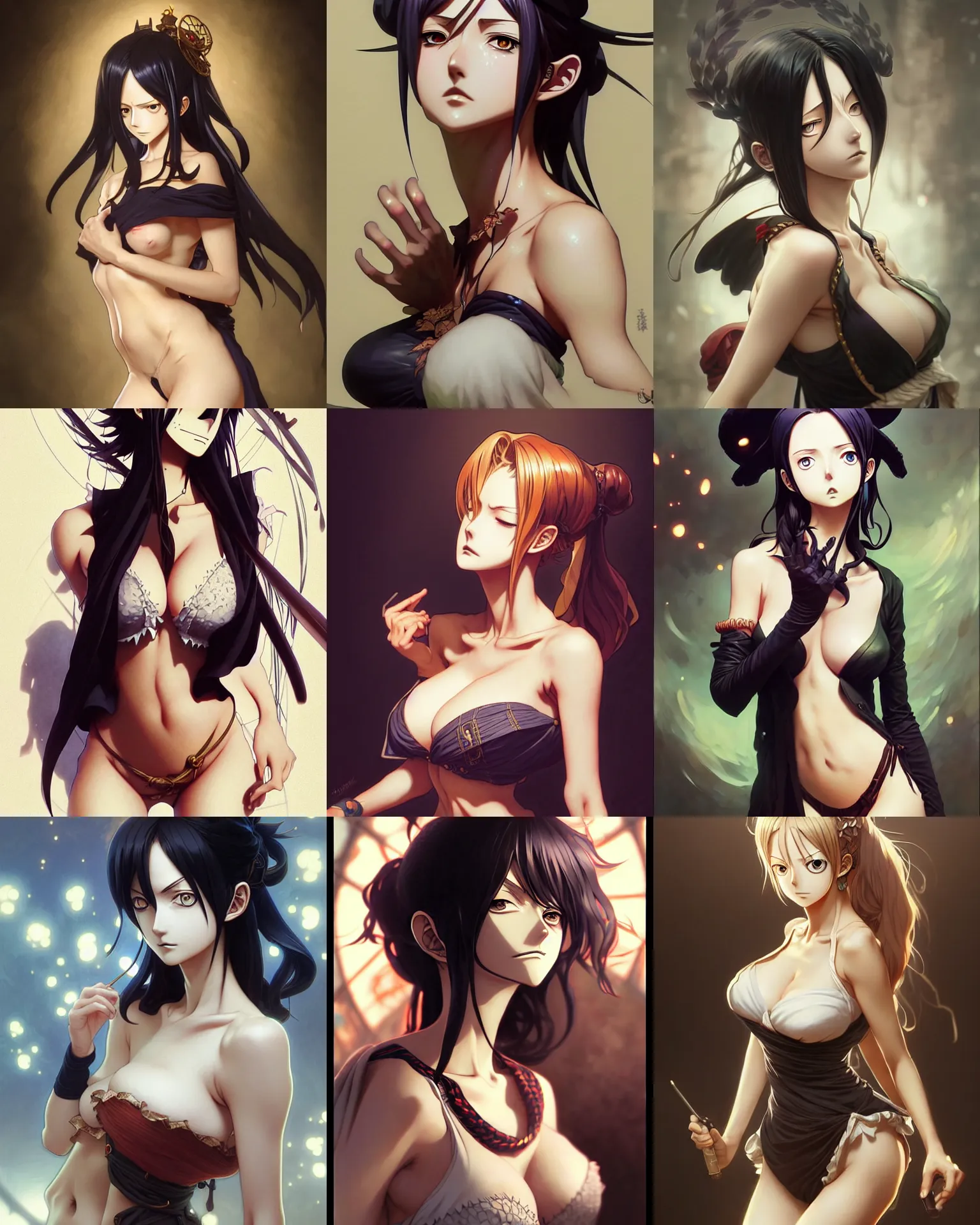 Prompt: perky female character from one piece, dark light night, intricate, elegant, sharp focus, illustration, highly detailed, concept art, matte, art by wlop and artgerm and greg rutkowski and alphonse mucha and and sakimichan and kidmo, anime, trending on artstation