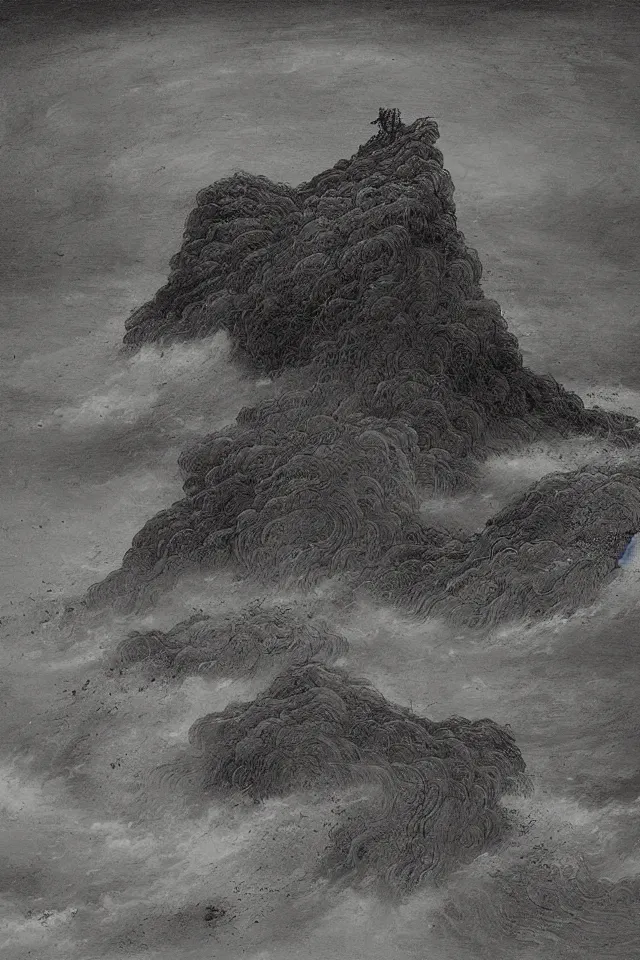 Prompt: kokusai tsunami with beksinski style