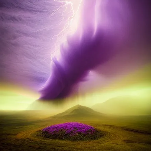 Image similar to amazing photo of a purple tornado in the sky by marc adamus, beautiful dramatic lighting