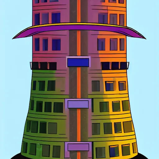 Image similar to a simplified, stylized version of the Tower of Babel, colorful