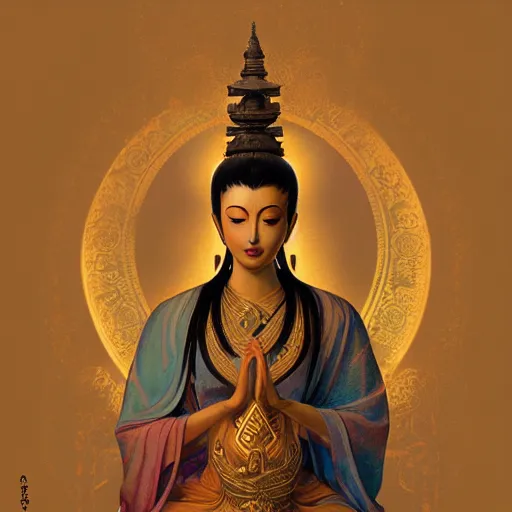 Prompt: cher bodhisattva, elegant, portrait, illustration art by greg rutkowski