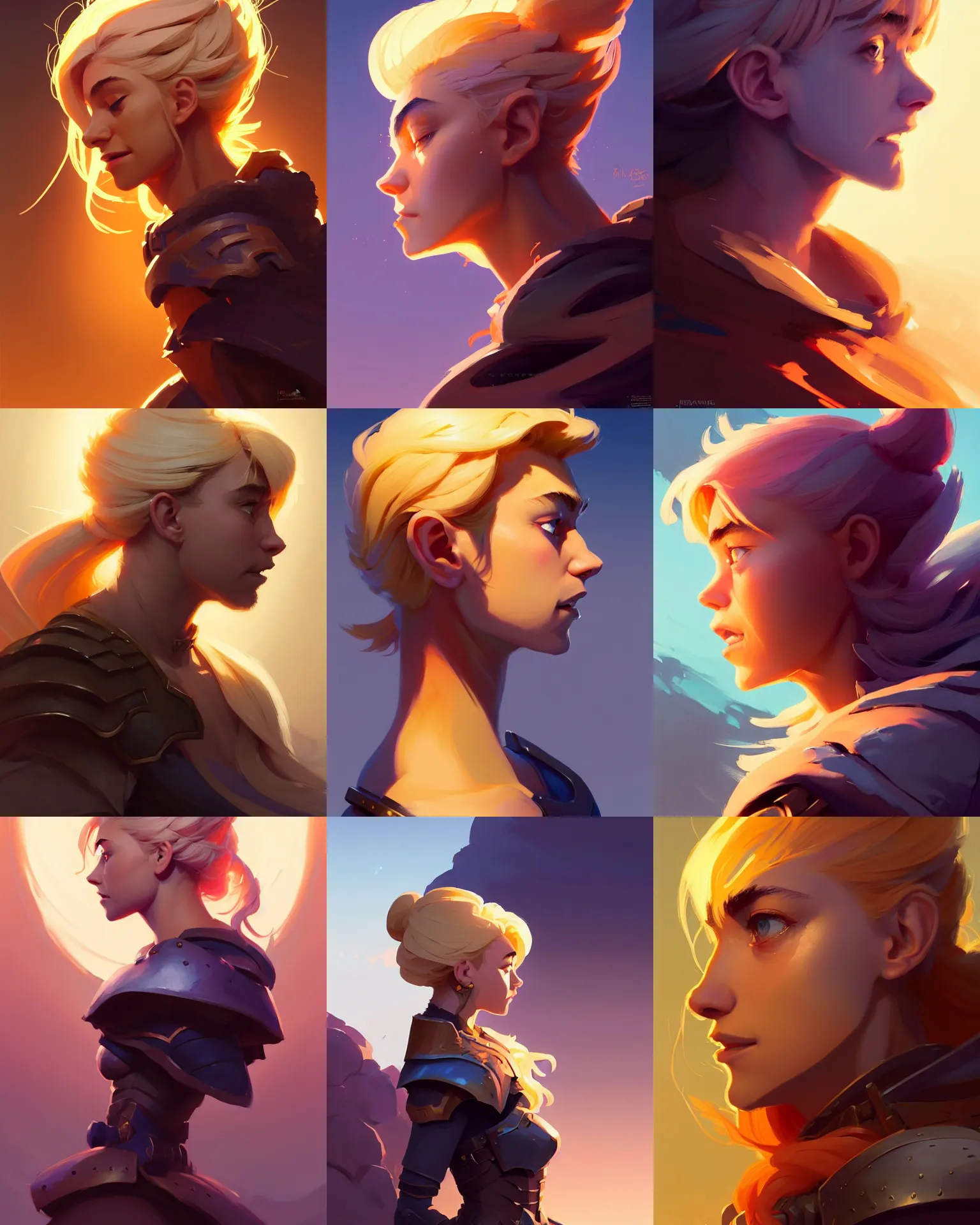 Image similar to side profile centered painted portrait, Imogen Poots as a paladin, blonde hair, Gloomhaven matte painting concept art, beautifully backlit, official fanart behance hd artstation by Jesper Ejsing, by RHADS and Makoto Shinkai and Lois van baarle and ilya kuvshinov and rossdraws