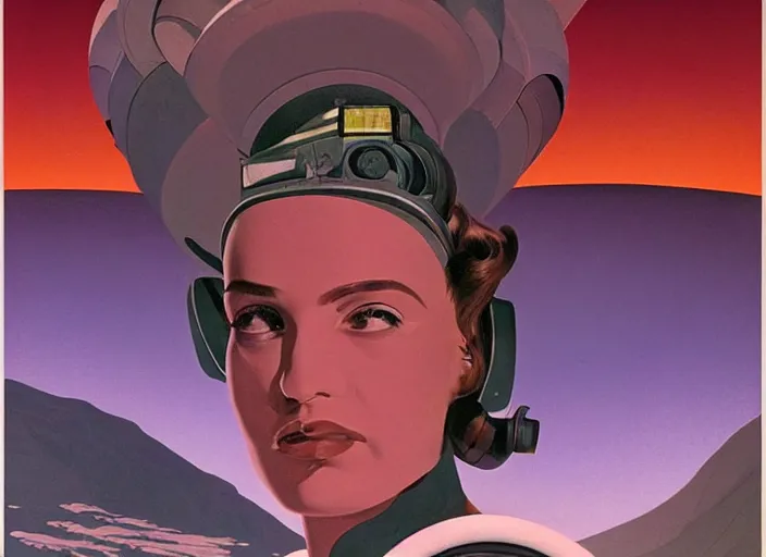 Image similar to portrait of a woman with swirling hair, illustration by Chesley Bonestell retrofuturism, reimagined by industrial light and magic