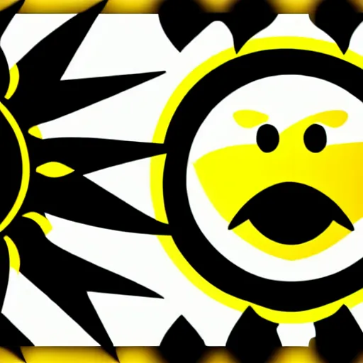 Image similar to a sun cute sun smiling with one tooth vector logo in color scheme black and blue