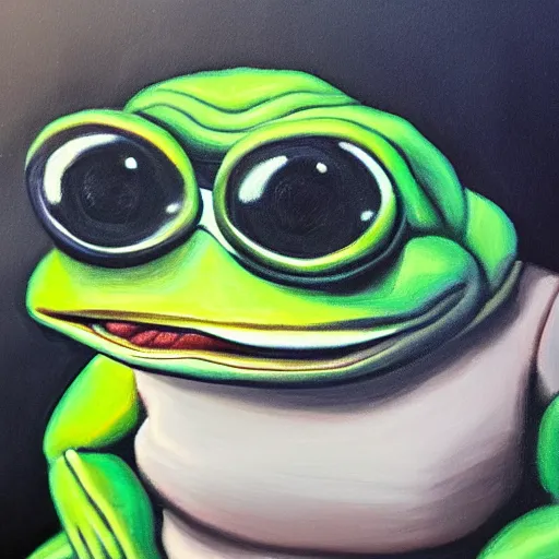 Image similar to pepe the frog is depressed on the streets of new york city, oil painting, realism, high quality, detailed, 4 k