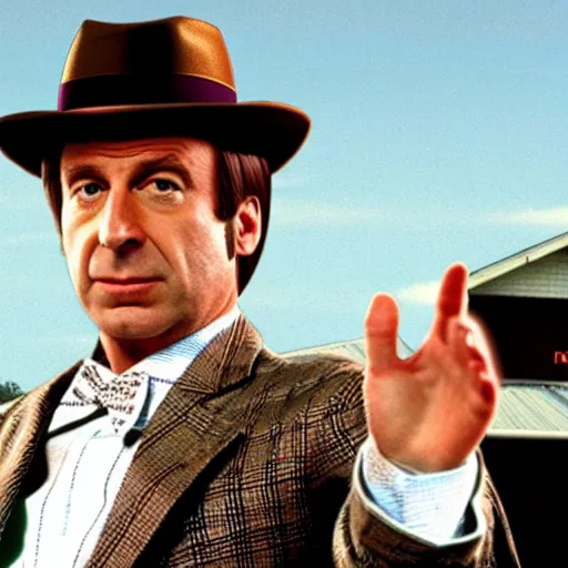 Image similar to A still of Saul Goodman in Back to the Future