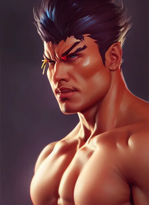 Prompt: Portrait of Ken from Street Fighter, muscular, robes! intricate, elegant, highly detailed, digital painting, artstation, concept art, smooth, sharp focus, illustration, art by artgerm and greg rutkowski and alphonse mucha