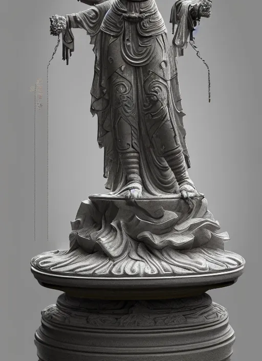 Image similar to a art deco sculpture statue of full body guanyin, intricate complexity,, statue by jane hamilton, ruan jia, character concept, radiant light,, frostbite 3 engine, cryengine, dof, trending on artstation, digital art, fantasy detailed abackground