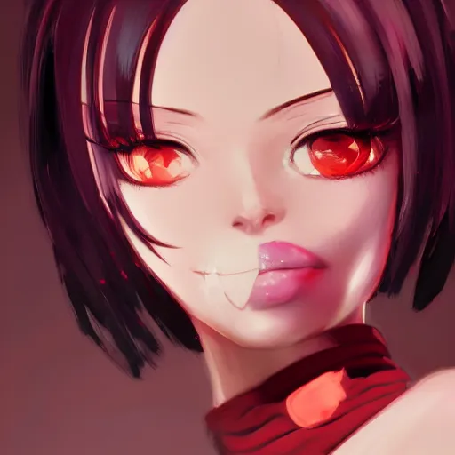 Image similar to faye valentine as in madoka magica, by wlop, ilya kuvshinov, range murata, stark colours, detailed face, realistic shaded perfect face, fine details, realistic shaded lighting, fabulous, detailed lashes