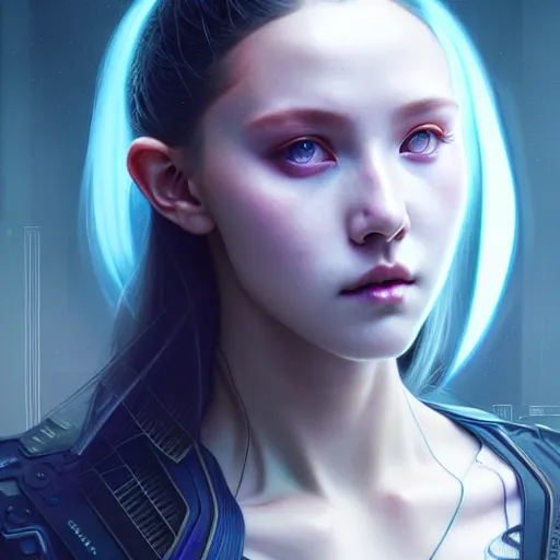 Image similar to portrait painting of a cyberpunk olivia hye from loona, ultra realistic, concept art, intricate details, eerie, highly detailed, photorealistic, octane render, 8 k, unreal engine. art by artgerm and greg rutkowski and magali villeneuve and alphonse mucha