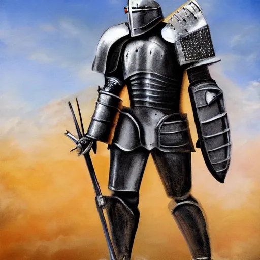 Image similar to a full armored knight posing for a commercial photoshoot, painted by beskinski