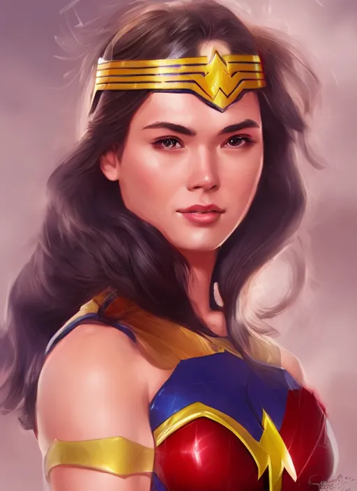 Image similar to portrait of a wonderwoman, artstation, by artgerm, in the style of huifeng huang