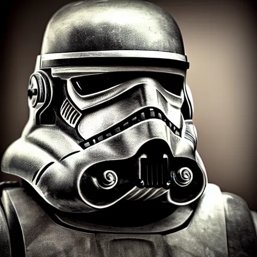 Prompt: Star Wars stormtrooper style fallout power armor, realism, depth of field, focus on darth vader,