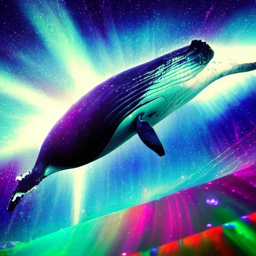 Prompt: whale swimming in galaxy, god rays, cinematic, insanly detailed, neon