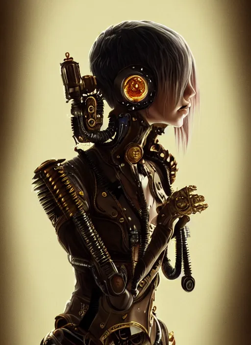 Image similar to soft lustrous ivory ebony biotech raver gutter punk gothic steampunk cyborg, golden ratio, details, scifi, fantasy, cyberpunk, intricate, decadent, highly detailed, digital painting, octane render, artstation, concept art, smooth, sharp focus, illustration, art by artgerm, loish, wlop