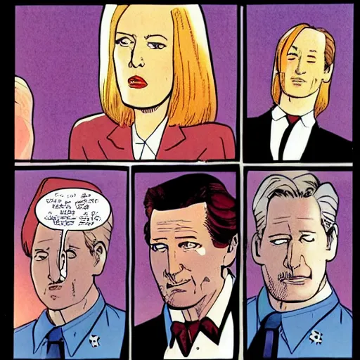 Prompt: comic strip about fox mulder and dana scully by jean giraud