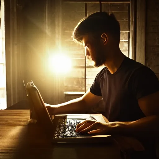 Image similar to a photograph of a man writing the novel of his life story, award - winning photograph, studio lighting, dramatic colors, striking lighting, perfect composition