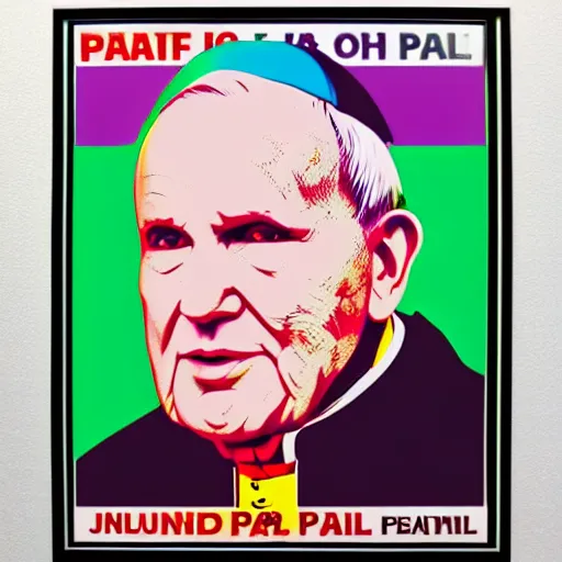 Image similar to portrait ofpope john paul ii screen print. pop art, high detail 8 k
