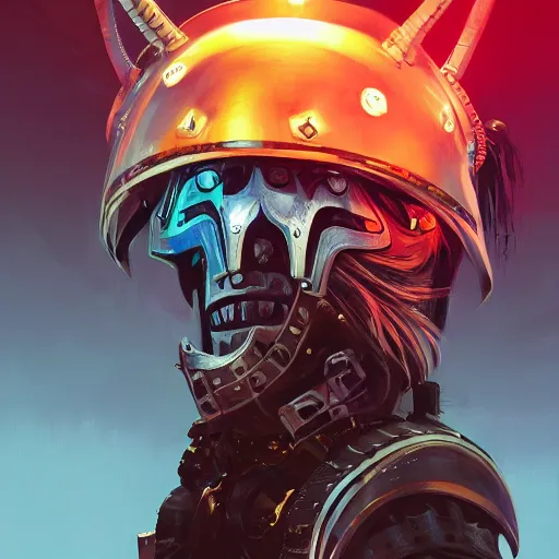 Image similar to cyberpunk viking helmet mask warrior goddess robot ninja fantasy, art gta 5 cover, official fanart behance hd artstation by jesper ejsing, by rhads, makoto shinkai and lois van baarle, ilya kuvshinov, ossdraws