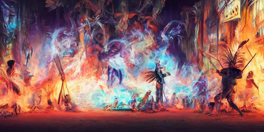 Image similar to of Native American shaman drumming by Liam Wong and Boris Vallejo