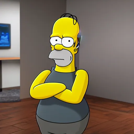 Image similar to homer simpson created in unreal engine 5 meta humans, 4k, high detail, high-resolution photograph, professional photography, ultra-detail