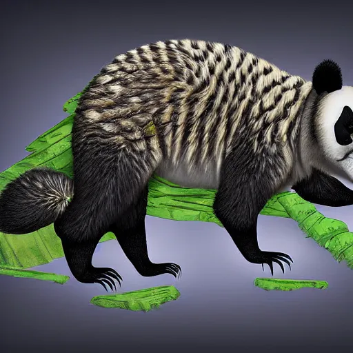 Image similar to a hybrid of a panda and a crocodile, digital art