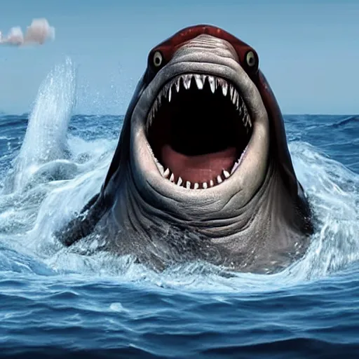 Image similar to Live Action Still of Jerma in Jaws, real life, hyperrealistic, ultra realistic, realistic, highly detailed, epic, HD quality, 8k resolution, body and headshot, film still