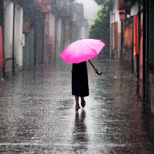 Image similar to a girl holding an oil - paper umbrella in a rainy lane