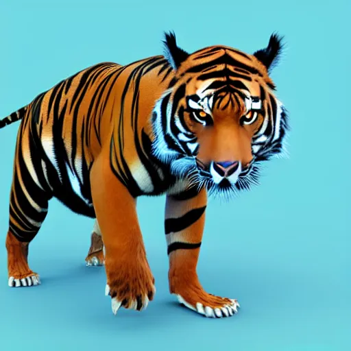 Image similar to low poly render of a Sumatran tiger animal full body octane unreal engine render vaporwave blue and pink neon 4k