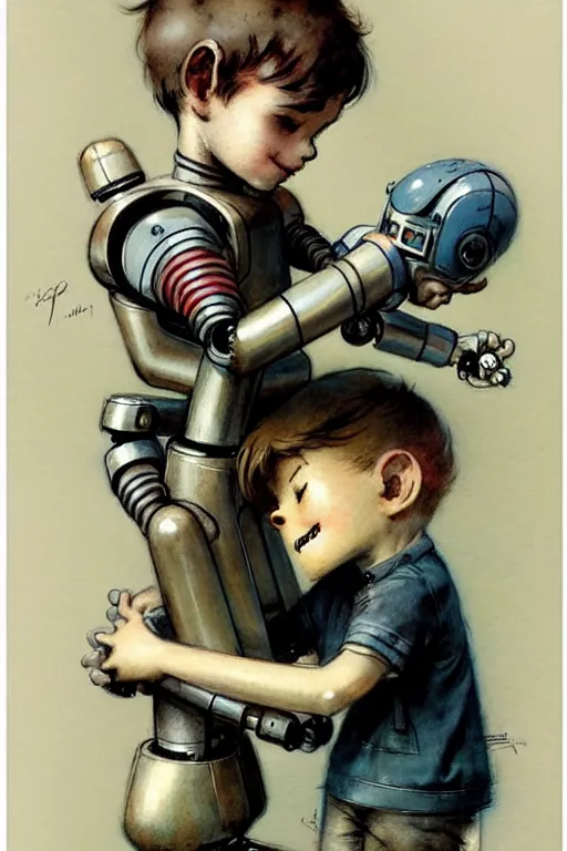 Image similar to (((((1950s boy and his robot . muted colors.))))) by Jean-Baptiste Monge !!!!!!!!!!!!!!!!!!!!!!!!!!!