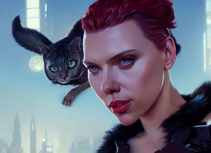 Prompt: highly detailed portrait of scarlett johansson as catwoman, stephen bliss, unreal engine, art by greg rutkowski, loish, rhads, ferdinand knab, makoto shinkai and lois van baarle, ilya kuvshinov, rossdraws, tom bagshaw, global illumination, radiant light, detailed and intricate environment