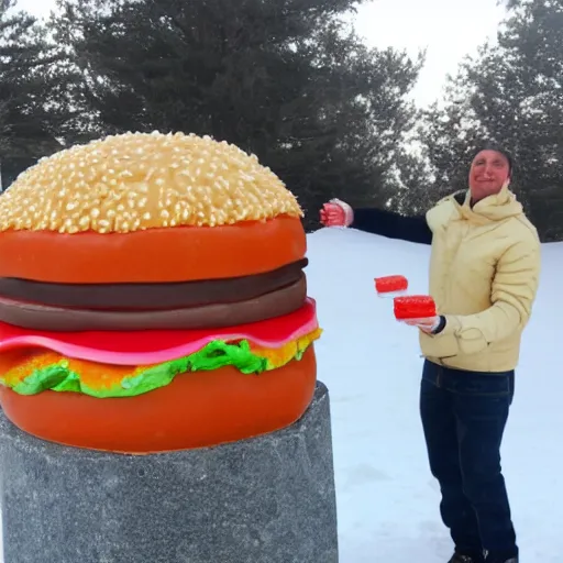 Prompt: hamburger ice sculpture