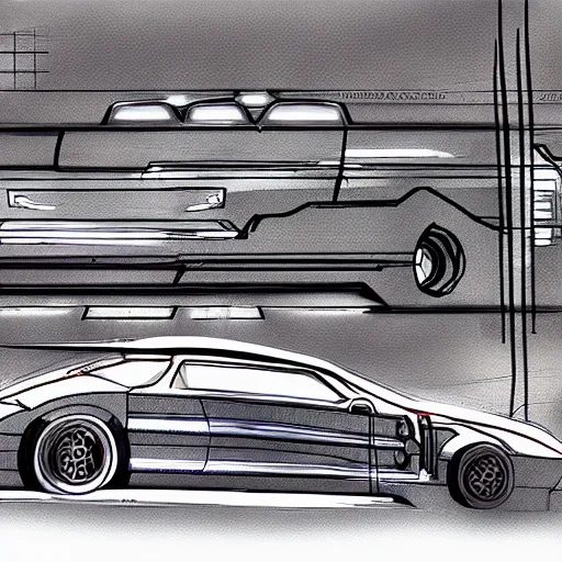 Prompt: a cyberpunk car, sketch, crayon render