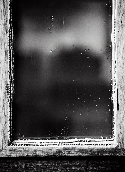 Prompt: blessed, black and white photograph, wet glass