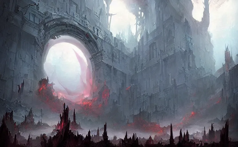 Prompt: a demonic magical ethereal portal!!! to hell. dark matte painting by marc simonetti