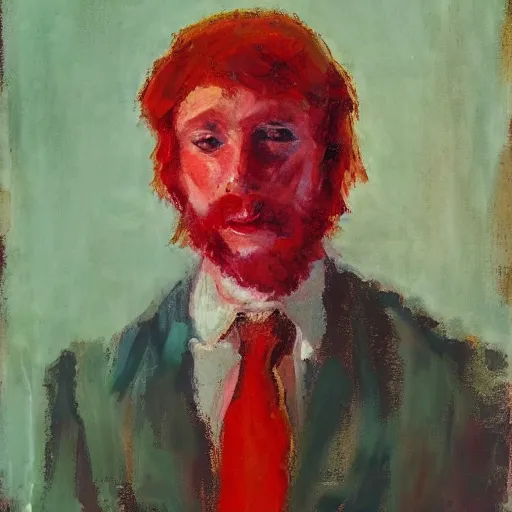 Image similar to a red headed man, impressionist, art, portrait,