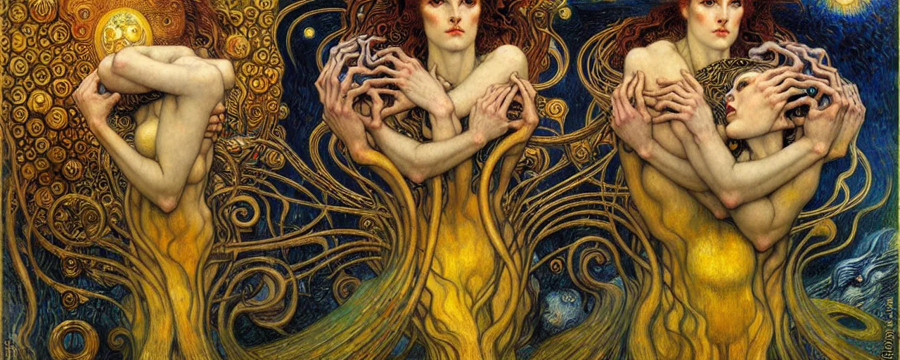 Image similar to Divine Chaos Engine by Karol Bak, Jean Delville, William Blake, Gustav Klimt, and Vincent Van Gogh, symbolist, visionary